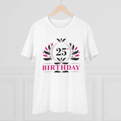 Men's PC Cotton 25th Birthday Printed T Shirt (Color: White, Thread Count: 180GSM)