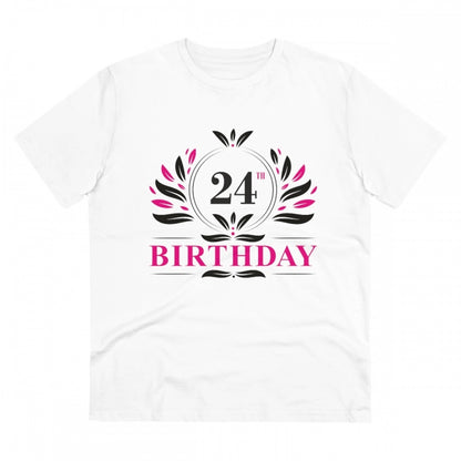 Men's PC Cotton 24th Birthday Printed T Shirt (Color: White, Thread Count: 180GSM)