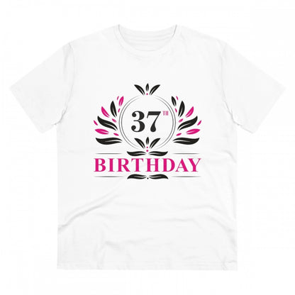 Men's PC Cotton 37th Birthday Printed T Shirt (Color: White, Thread Count: 180GSM)
