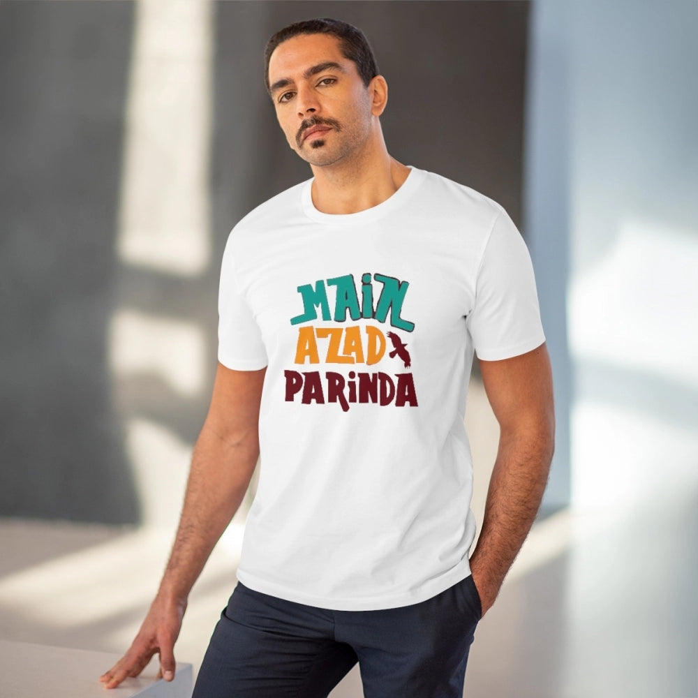 Men's PC Cotton Me Azad Parinda Printed T Shirt (Color: White, Thread Count: 180GSM)