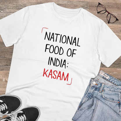 Men's PC Cotton India Kasam Printed T Shirt (Color: White, Thread Count: 180GSM)