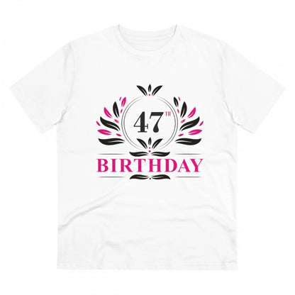 Men's PC Cotton 47th Birthday Printed T Shirt (Color: White, Thread Count: 180GSM)