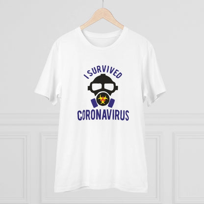 Men's PC Cotton I Survived Coronavirus Printed T Shirt (Color: White, Thread Count: 180GSM)