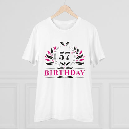 Men's PC Cotton 57th Birthday Printed T Shirt (Color: White, Thread Count: 180GSM)