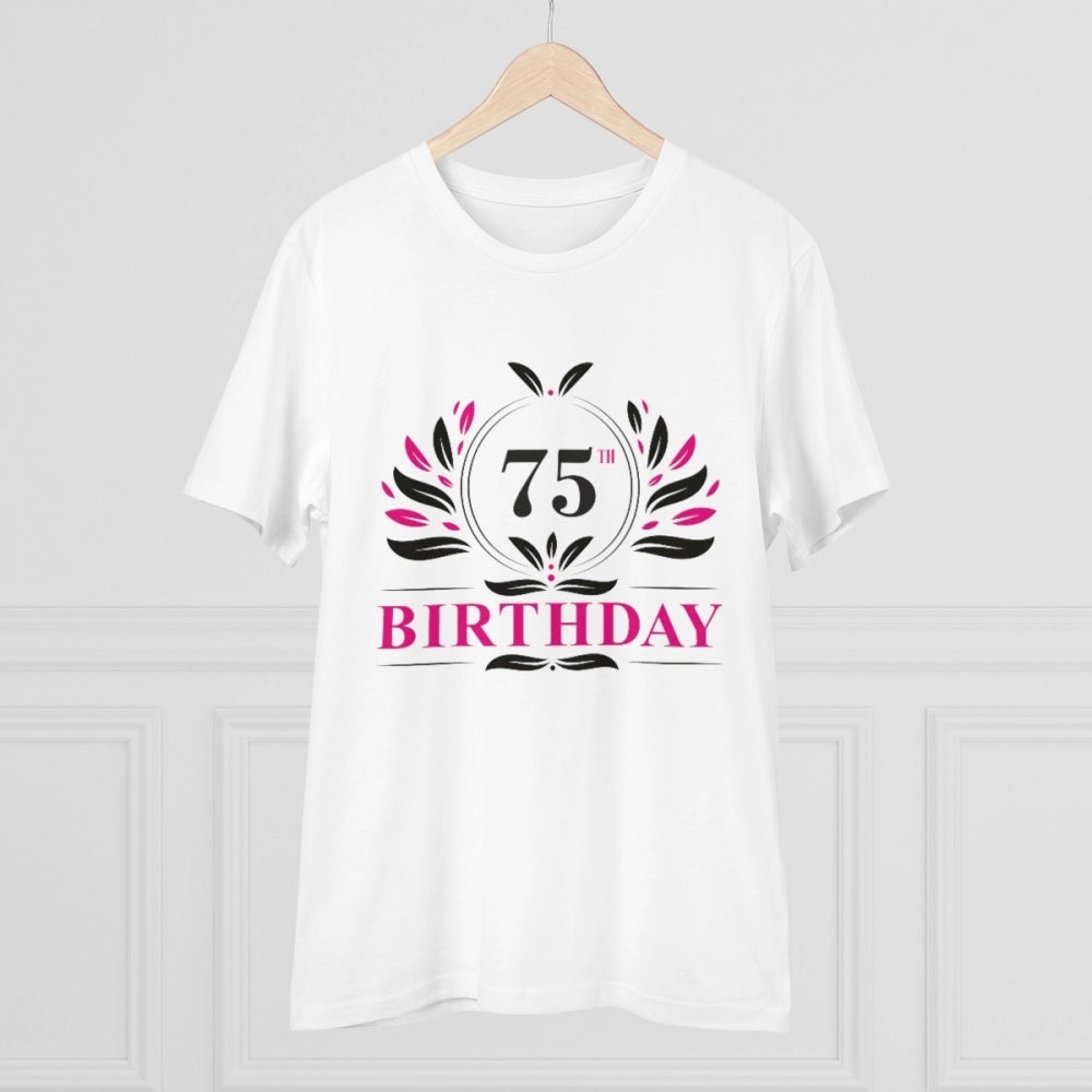 Men's PC Cotton 75th Birthday Printed T Shirt (Color: White, Thread Count: 180GSM)
