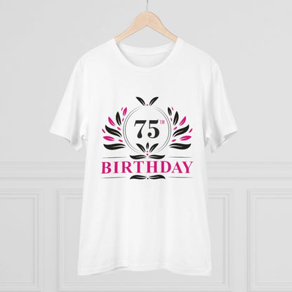 Men's PC Cotton 75th Birthday Printed T Shirt (Color: White, Thread Count: 180GSM)