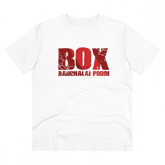 Men's PC Cotton Telugu Desing Printed T Shirt (Color: White, Thread Count: 180GSM)