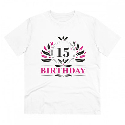 Men's PC Cotton 15th Birthday Printed T Shirt (Color: White, Thread Count: 180GSM)