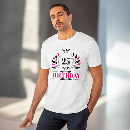 Men's PC Cotton 25th Birthday Printed T Shirt (Color: White, Thread Count: 180GSM)