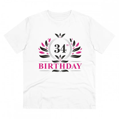Men's PC Cotton 34th Birthday Printed T Shirt (Color: White, Thread Count: 180GSM)