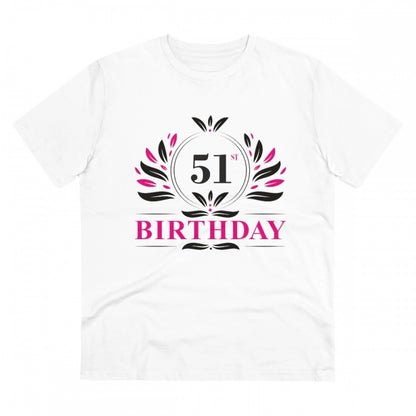 Men's PC Cotton 51st Birthday Printed T Shirt (Color: White, Thread Count: 180GSM)