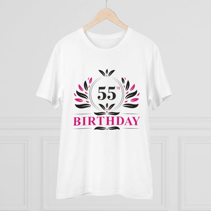 Men's PC Cotton 55th Birthday Printed T Shirt (Color: White, Thread Count: 180GSM)