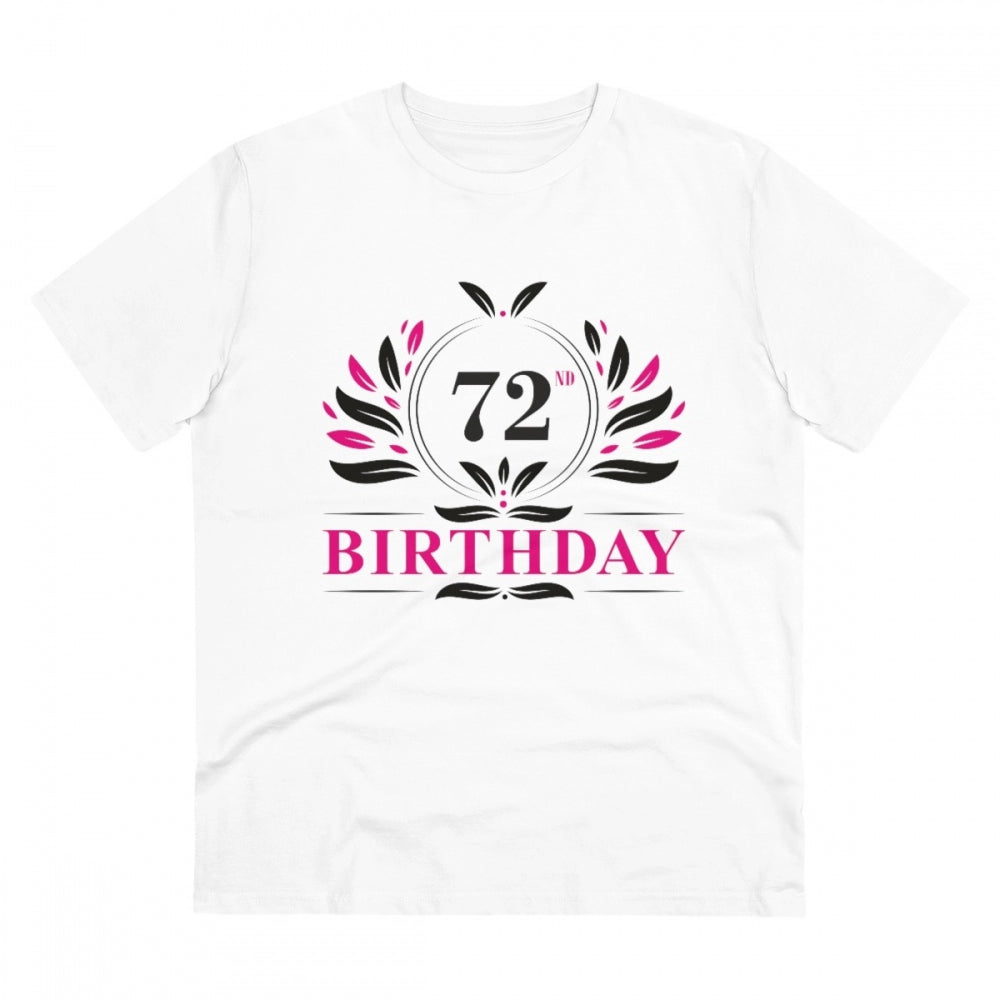 Men's PC Cotton 72nd Birthday Printed T Shirt (Color: White, Thread Count: 180GSM)
