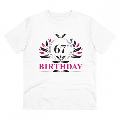 Men's PC Cotton 67th Birthday Printed T Shirt (Color: White, Thread Count: 180GSM)