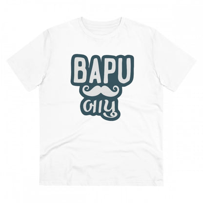 Men's PC Cotton Baapu Printed T Shirt (Color: White, Thread Count: 180GSM)