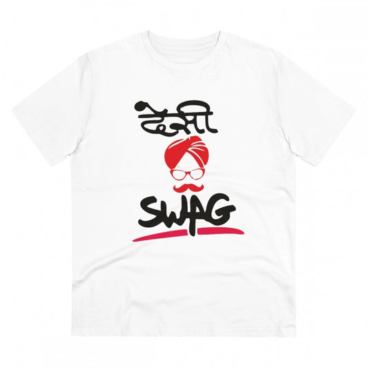 Men's PC Cotton Desi Swag Printed T Shirt (Color: White, Thread Count: 180GSM)