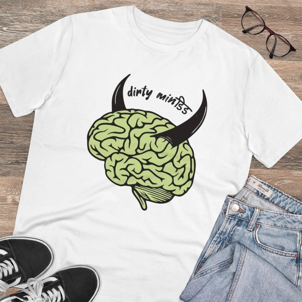 Men's PC Cotton Dirty Minddid Printed T Shirt (Color: White, Thread Count: 180GSM)