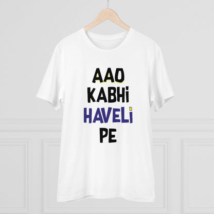 Men's PC Cotton Aao Kabhi Haveli Pe Printed T Shirt (Color: White, Thread Count: 180GSM)