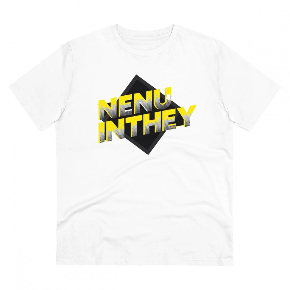 Men's PC Cotton Telugu Desing Printed T Shirt (Color: White, Thread Count: 180GSM)