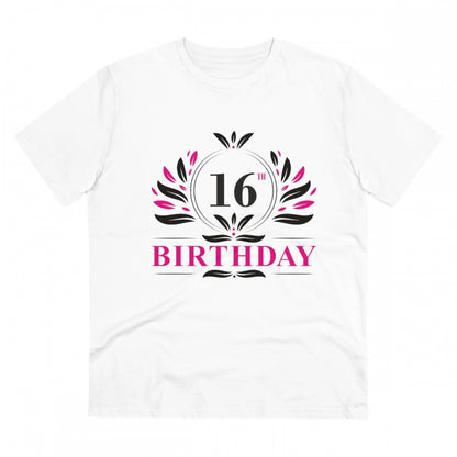 Men's PC Cotton 16th Birthday Printed T Shirt (Color: White, Thread Count: 180GSM)