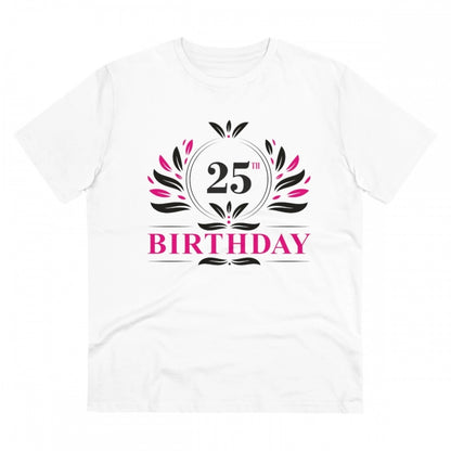 Men's PC Cotton 25th Birthday Printed T Shirt (Color: White, Thread Count: 180GSM)