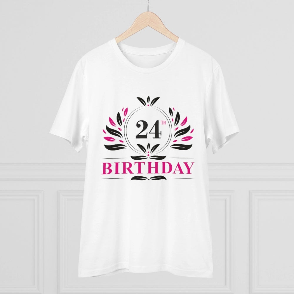 Men's PC Cotton 24th Birthday Printed T Shirt (Color: White, Thread Count: 180GSM)