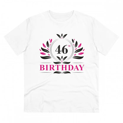 Men's PC Cotton 46th Birthday Printed T Shirt (Color: White, Thread Count: 180GSM)