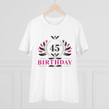 Men's PC Cotton 45th Birthday Printed T Shirt (Color: White, Thread Count: 180GSM)