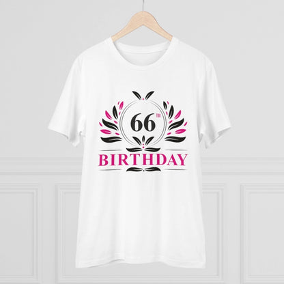 Men's PC Cotton 66th Birthday Printed T Shirt (Color: White, Thread Count: 180GSM)