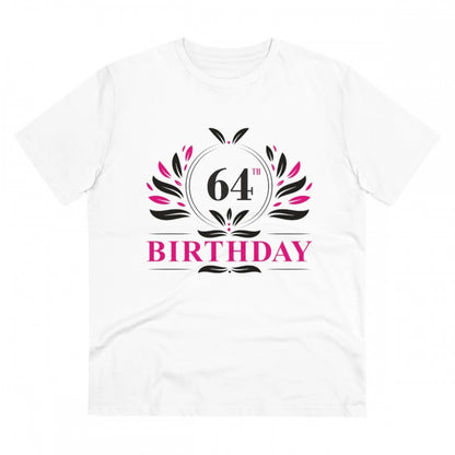 Men's PC Cotton 64th Birthday Printed T Shirt (Color: White, Thread Count: 180GSM)