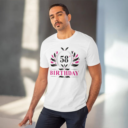 Men's PC Cotton 58th Birthday Printed T Shirt (Color: White, Thread Count: 180GSM)