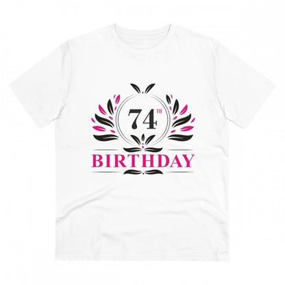 Men's PC Cotton 74th Birthday Printed T Shirt (Color: White, Thread Count: 180GSM)