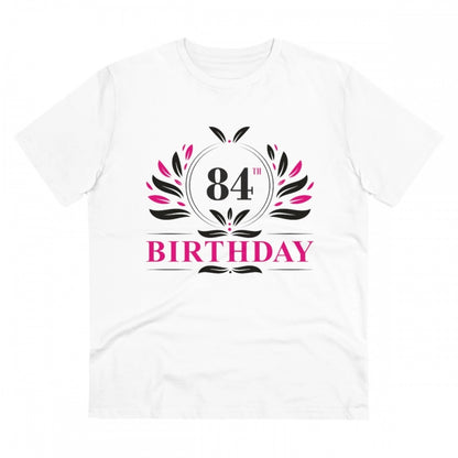 Men's PC Cotton 84th Birthday Printed T Shirt (Color: White, Thread Count: 180GSM)