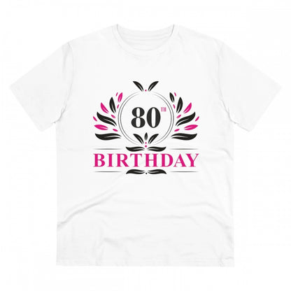 Men's PC Cotton 80th Birthday Printed T Shirt (Color: White, Thread Count: 180GSM)