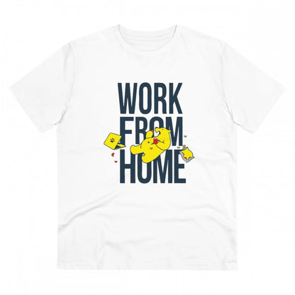 Men's PC Cotton Work From Home Desing Printed T Shirt (Color: White, Thread Count: 180GSM)