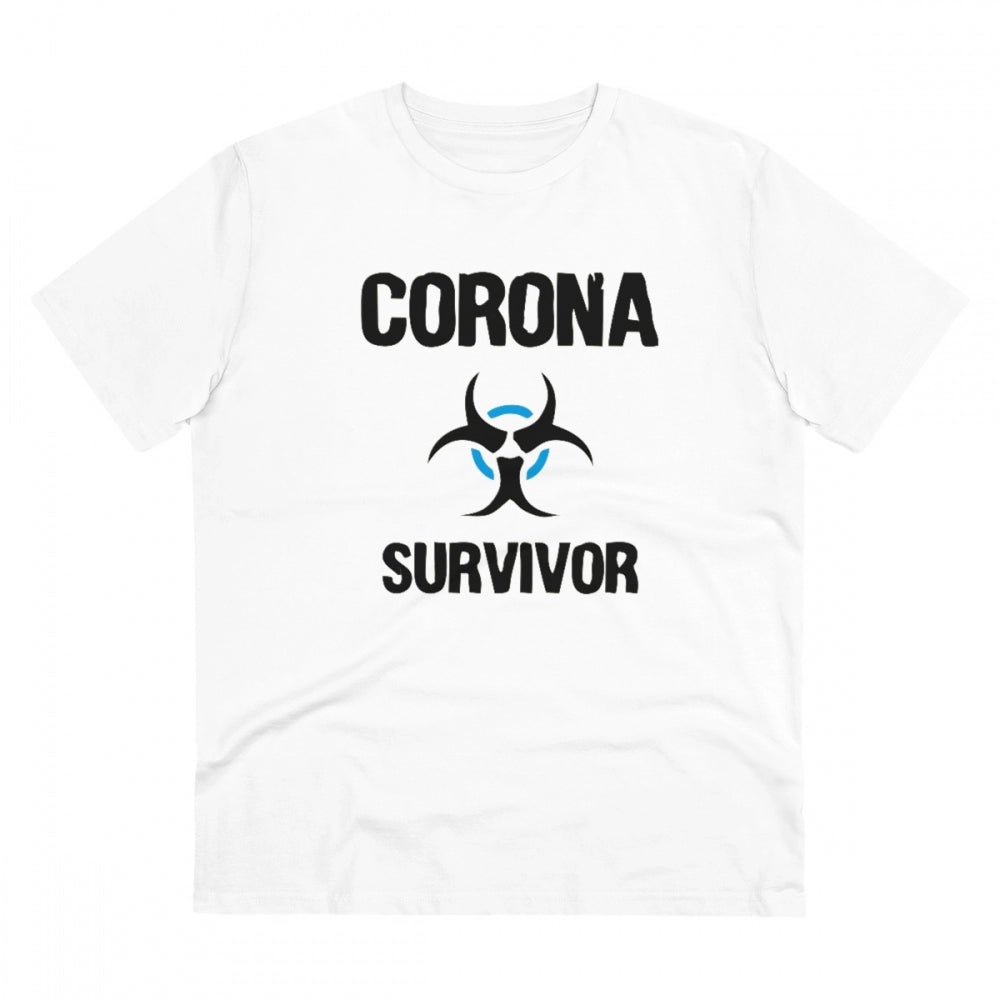 Men's PC Cotton Corona Survivor Printed T Shirt (Color: White, Thread Count: 180GSM)