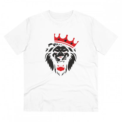 Men's PC Cotton Lion Logo Printed T Shirt (Color: White, Thread Count: 180GSM)