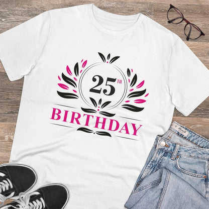 Men's PC Cotton 25th Birthday Printed T Shirt (Color: White, Thread Count: 180GSM)