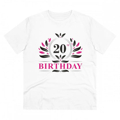 Men's PC Cotton 20th Birthday Printed T Shirt (Color: White, Thread Count: 180GSM)
