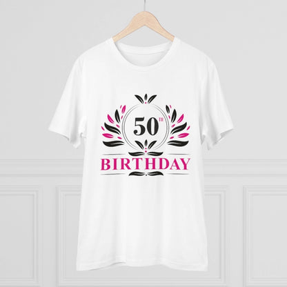 Men's PC Cotton 50th Birthday Printed T Shirt (Color: White, Thread Count: 180GSM)