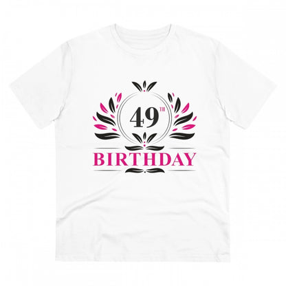 Men's PC Cotton 49th Birthday Printed T Shirt (Color: White, Thread Count: 180GSM)