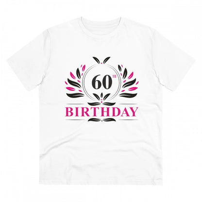 Men's PC Cotton 60th Birthday Printed T Shirt (Color: White, Thread Count: 180GSM)