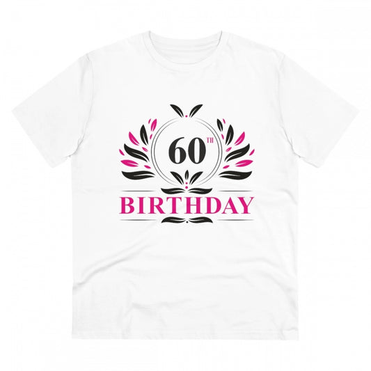 Men's PC Cotton 60th Birthday Printed T Shirt (Color: White, Thread Count: 180GSM)