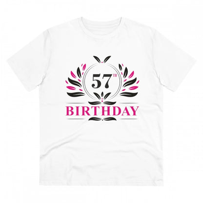 Men's PC Cotton 57th Birthday Printed T Shirt (Color: White, Thread Count: 180GSM)