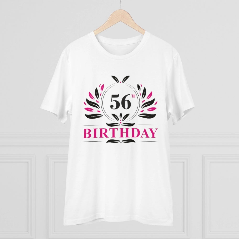 Men's PC Cotton 56th Birthday Printed T Shirt (Color: White, Thread Count: 180GSM)