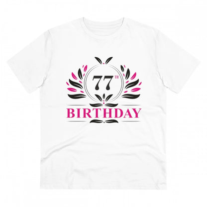 Men's PC Cotton 77th Birthday Printed T Shirt (Color: White, Thread Count: 180GSM)