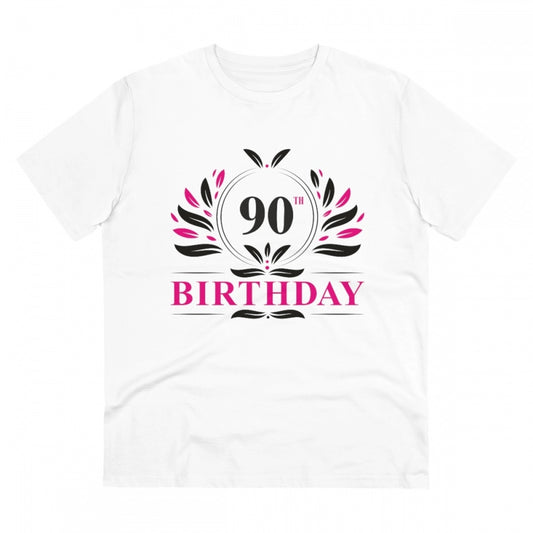 Men's PC Cotton 90th Birthday Printed T Shirt (Color: White, Thread Count: 180GSM)
