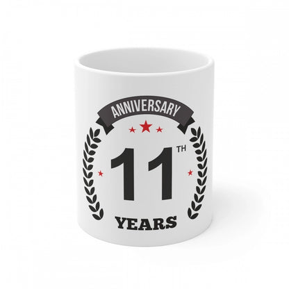 Ceramic 11th Anniversary Printed Coffee Mug (Color: White, Capacity:330ml)