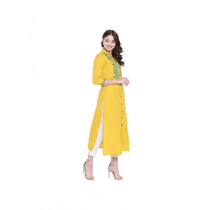 Women's Khadi Embroidered Kurti (Yellow, Khadi)