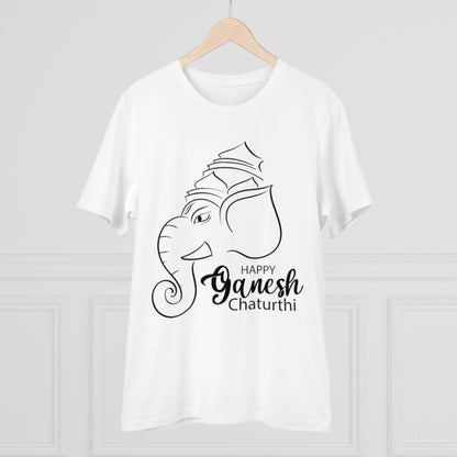 Men's PC Cotton Ganesh Printed T Shirt (Color: White, Thread Count: 180GSM)